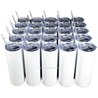 Top Sell 20Oz 40Oz Sublimation DIY Stainless Steel Cup Skinny Tumbler Blank White Slim Tumblers with Lid and Straw