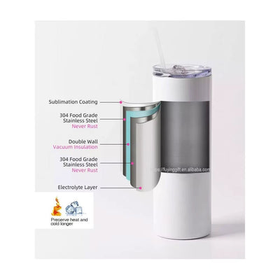 Top Sell 20Oz 40Oz Sublimation DIY Stainless Steel Cup Skinny Tumbler Blank White Slim Tumblers with Lid and Straw