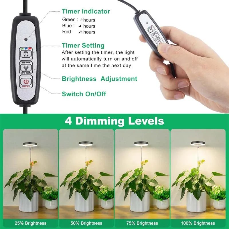 Plant Grow Light LED Growing Lamp Full Spectrum for Indoor Plants Height Adjustable Auto Timer 5V Idea for Small Plant Light